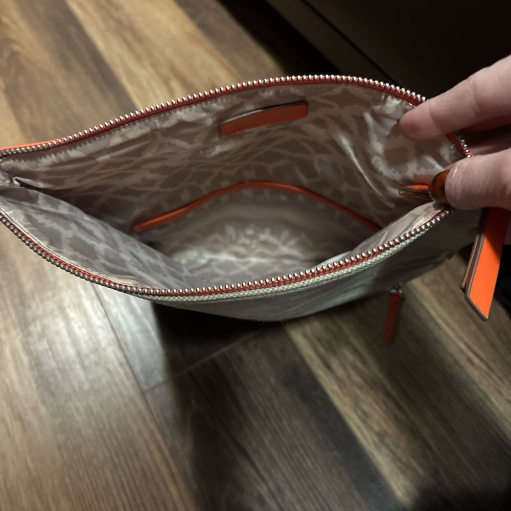 Stella & Dot Orange Laser-Cut Canvas Foldover Clutch - Picture 5 of 5